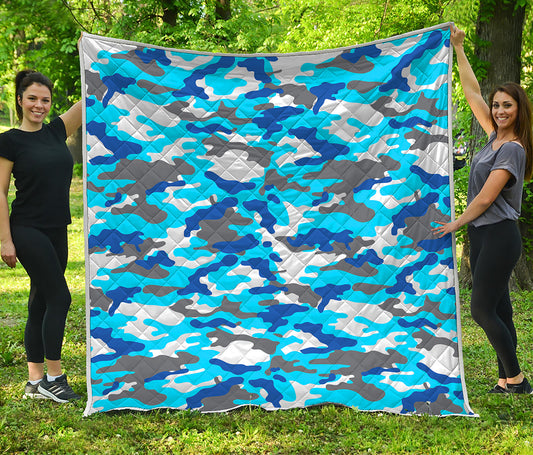 Blue Snow Camouflage Print Quilt