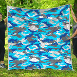 Blue Snow Camouflage Print Quilt