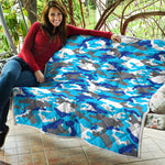 Blue Snow Camouflage Print Quilt
