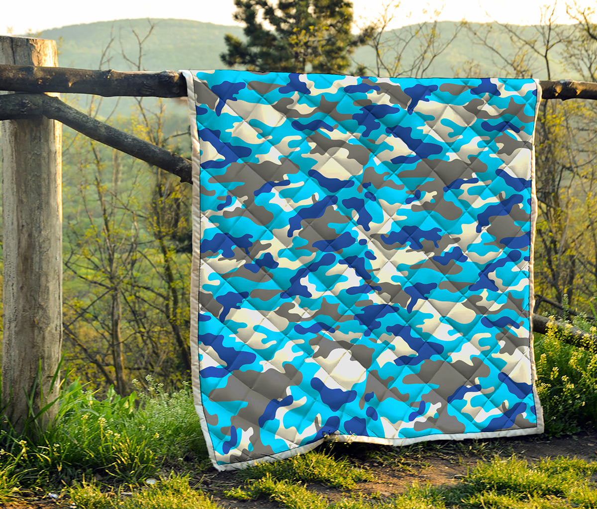 Blue Snow Camouflage Print Quilt