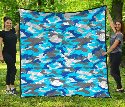 Blue Snow Camouflage Print Quilt