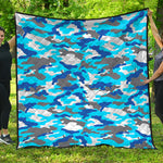 Blue Snow Camouflage Print Quilt