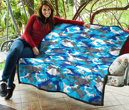 Blue Snow Camouflage Print Quilt