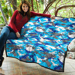 Blue Snow Camouflage Print Quilt