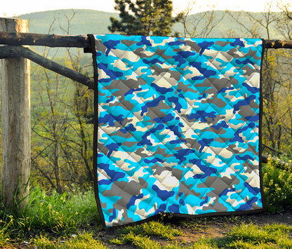 Blue Snow Camouflage Print Quilt