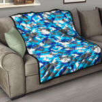 Blue Snow Camouflage Print Quilt
