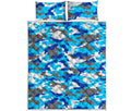 Blue Snow Camouflage Print Quilt Bed Set