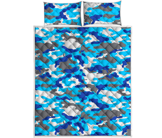 Blue Snow Camouflage Print Quilt Bed Set