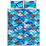 Blue Snow Camouflage Print Quilt Bed Set