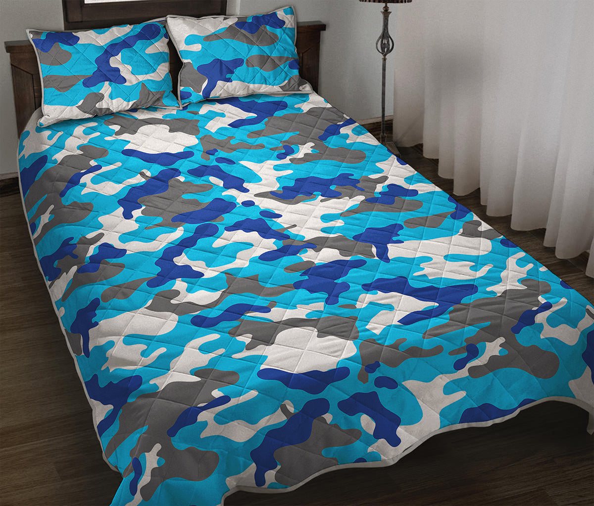 Blue Snow Camouflage Print Quilt Bed Set