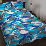 Blue Snow Camouflage Print Quilt Bed Set