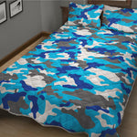 Blue Snow Camouflage Print Quilt Bed Set
