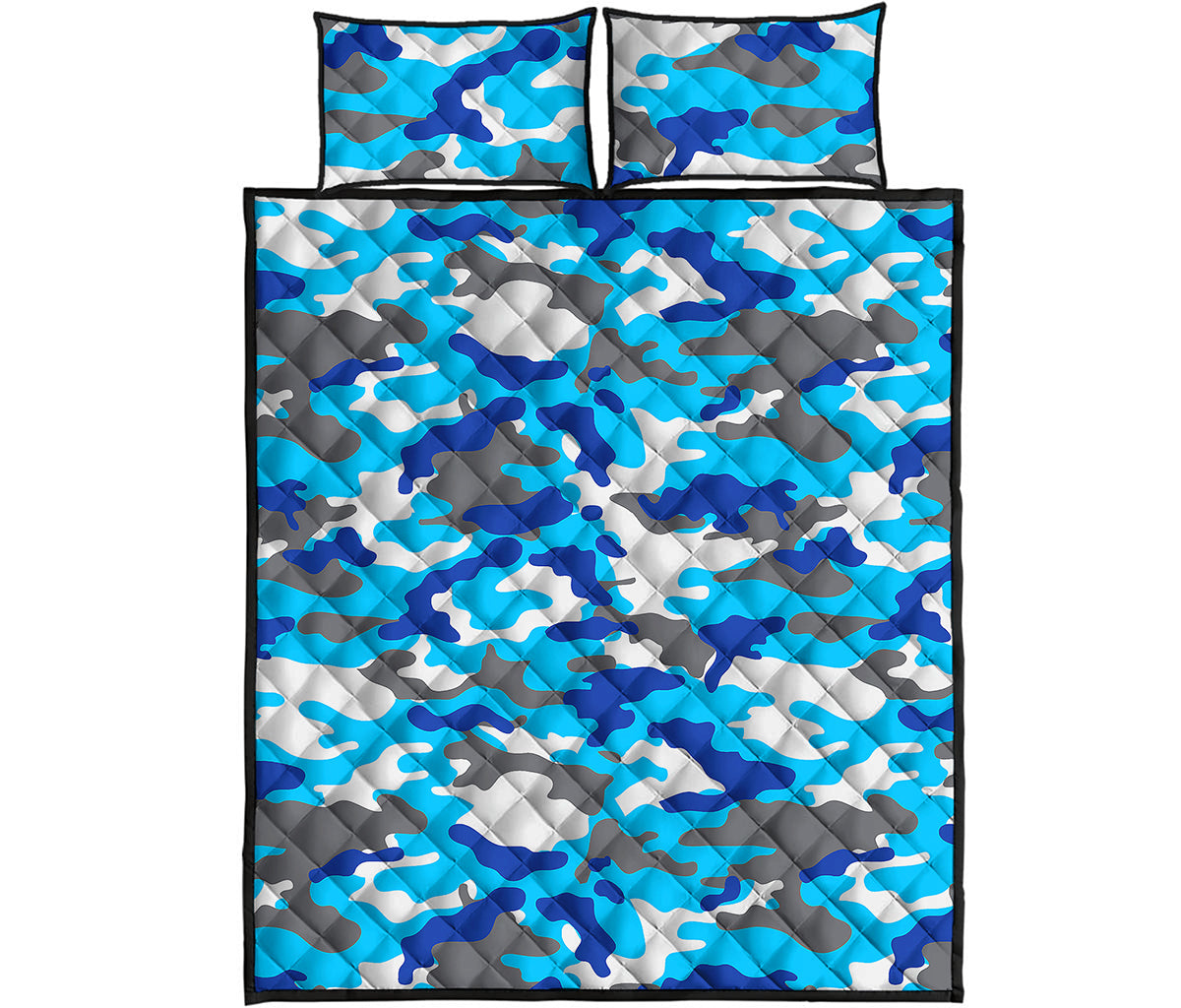 Blue Snow Camouflage Print Quilt Bed Set