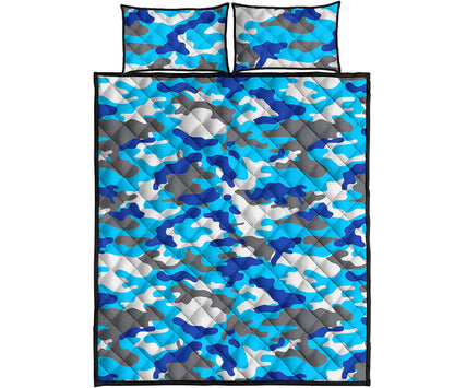 Blue Snow Camouflage Print Quilt Bed Set