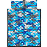 Blue Snow Camouflage Print Quilt Bed Set
