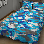 Blue Snow Camouflage Print Quilt Bed Set