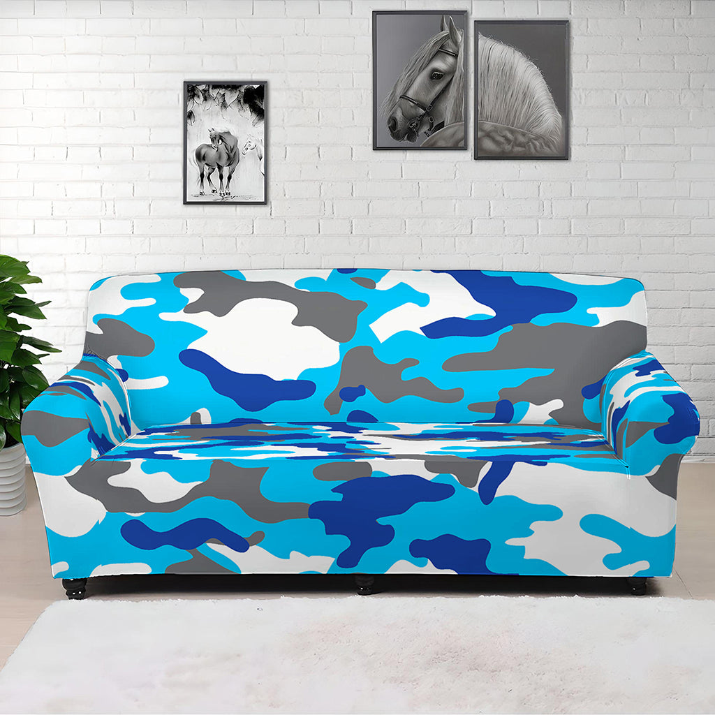 Blue Snow Camouflage Print Sofa Cover