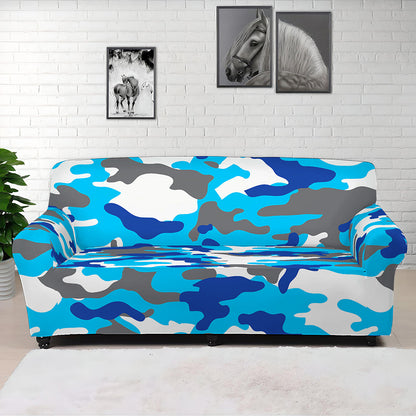 Blue Snow Camouflage Print Sofa Cover