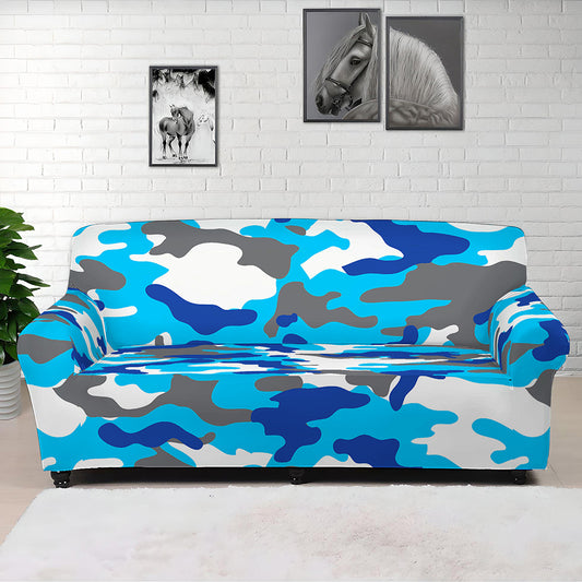 Blue Snow Camouflage Print Sofa Cover