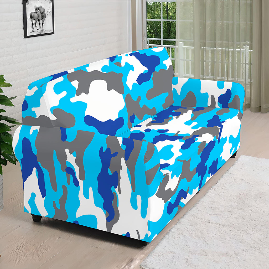 Blue Snow Camouflage Print Sofa Cover