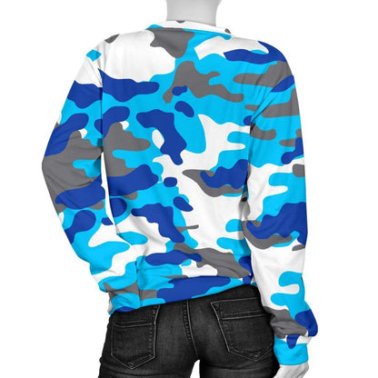 Blue Snow Camouflage Print Women's Crewneck Sweatshirt GearFrost
