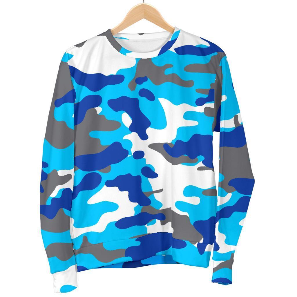 Blue Snow Camouflage Print Women's Crewneck Sweatshirt GearFrost