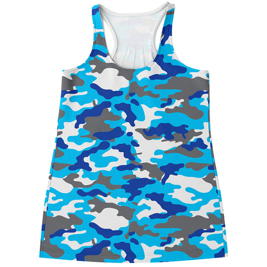 Blue Snow Camouflage Print Women's Racerback Tank Top