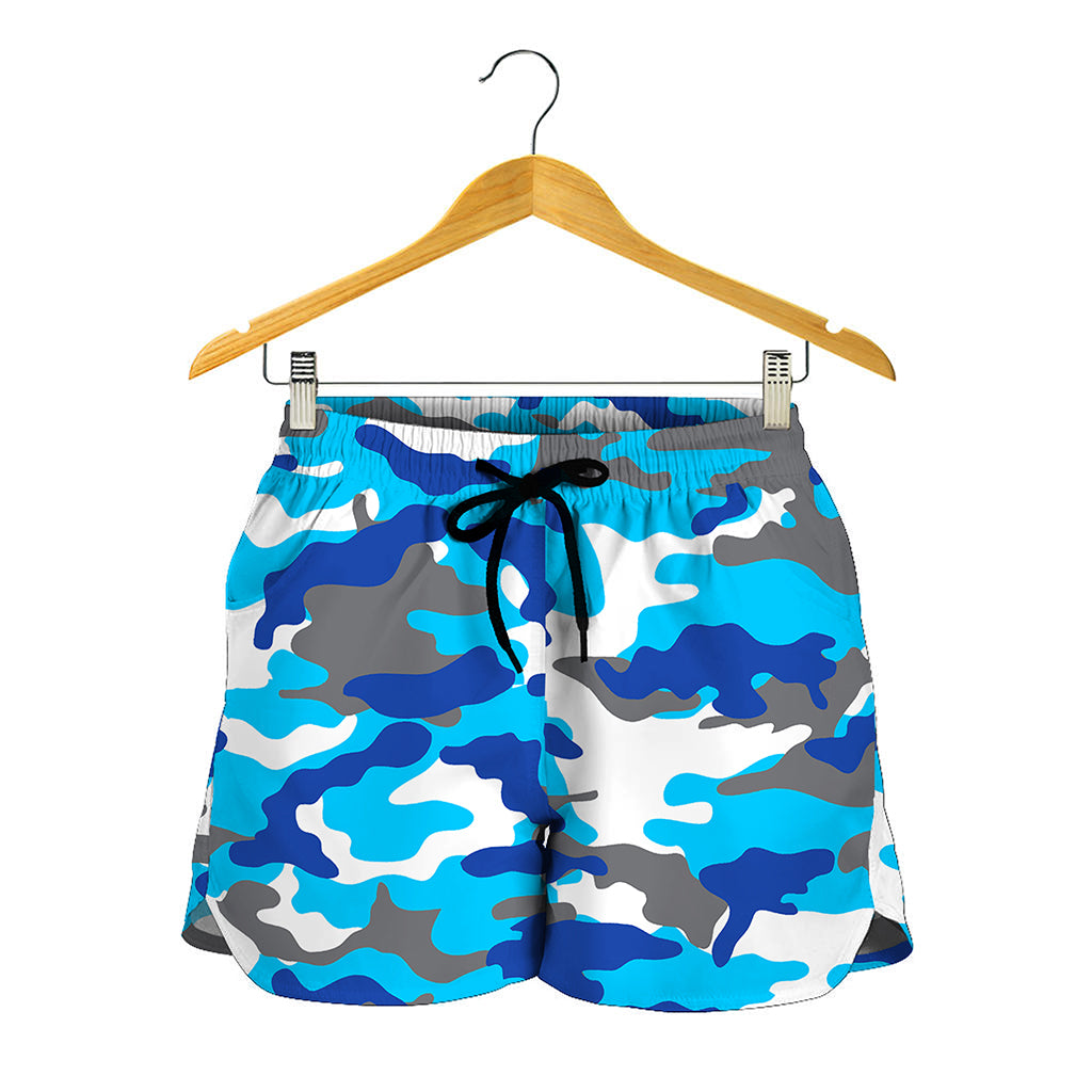 Blue Snow Camouflage Print Women's Shorts