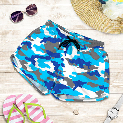 Blue Snow Camouflage Print Women's Shorts