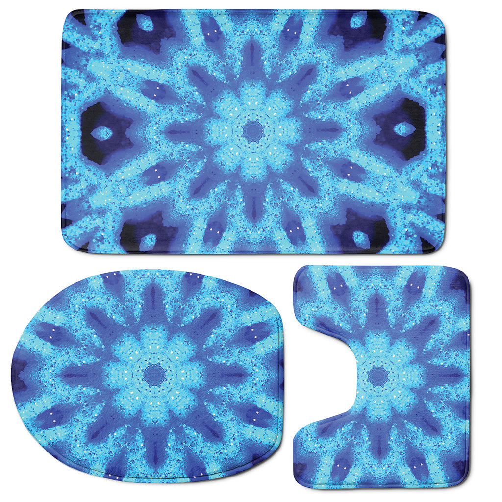 Blue Snowflake Kaleidoscope Print 3 Piece Bath Mat Set