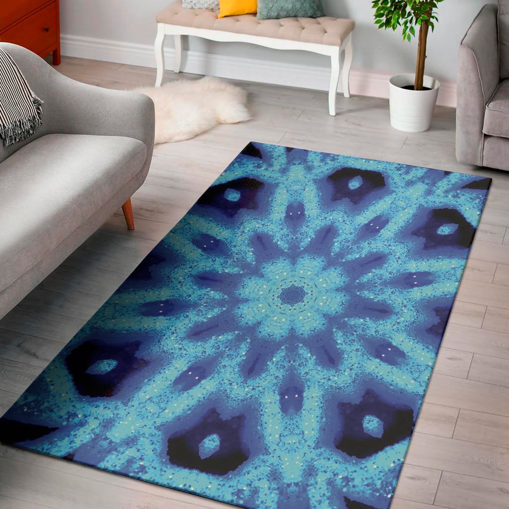 Blue Snowflake Kaleidoscope Print Area Rug