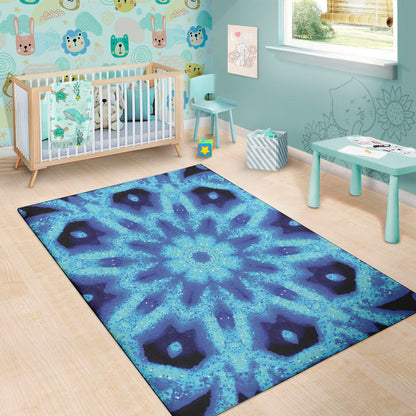Blue Snowflake Kaleidoscope Print Area Rug
