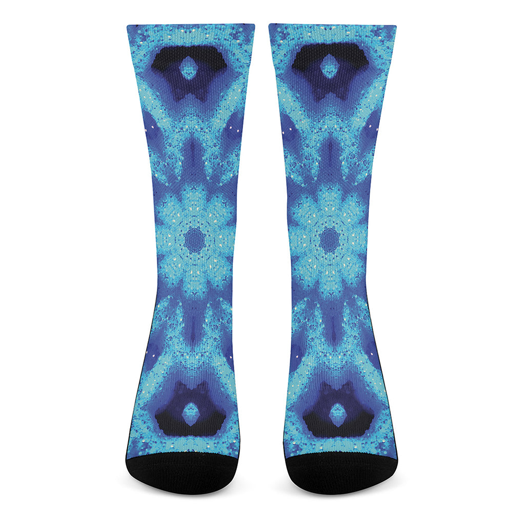 Blue Snowflake Kaleidoscope Print Crew Socks