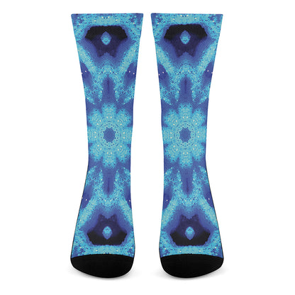 Blue Snowflake Kaleidoscope Print Crew Socks