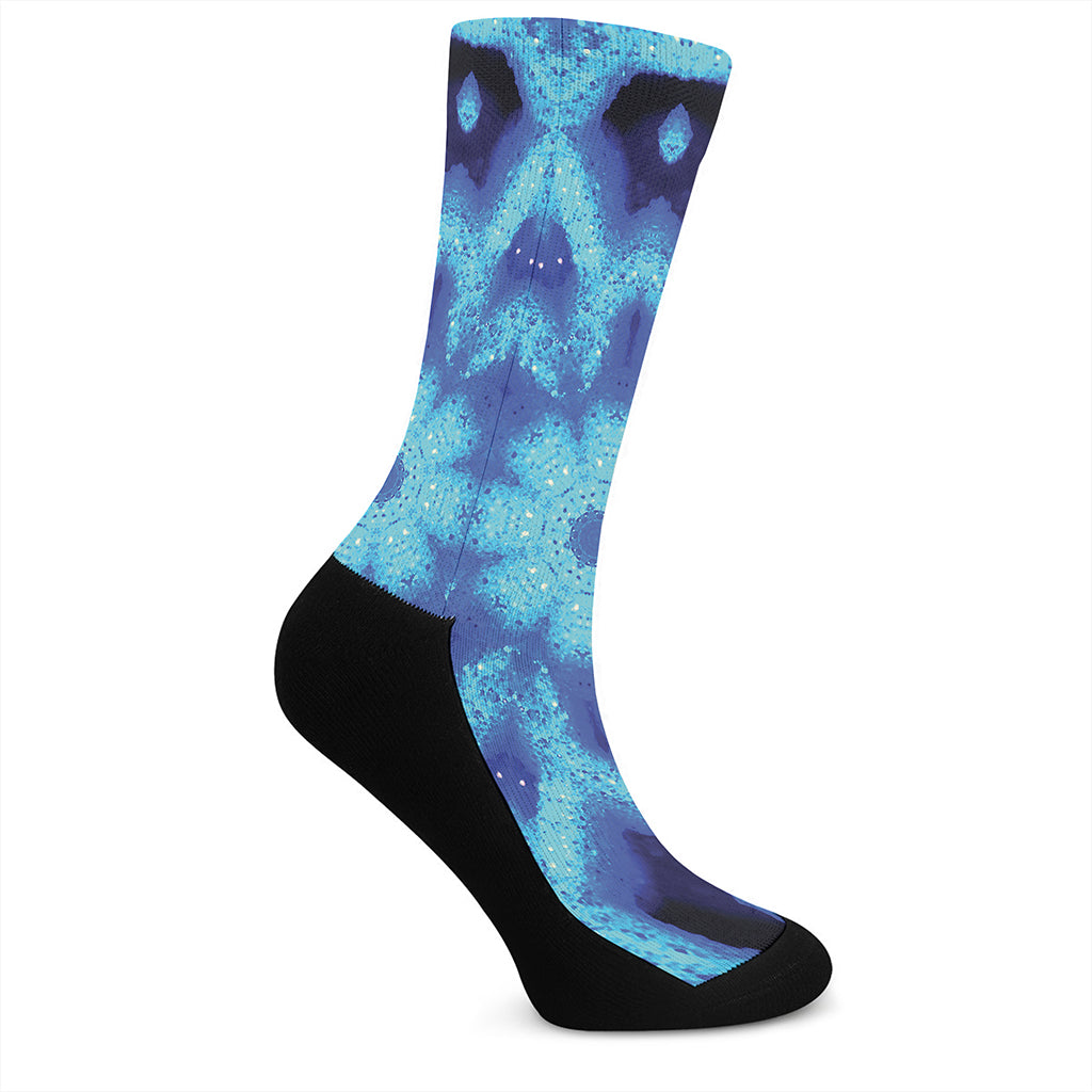 Blue Snowflake Kaleidoscope Print Crew Socks