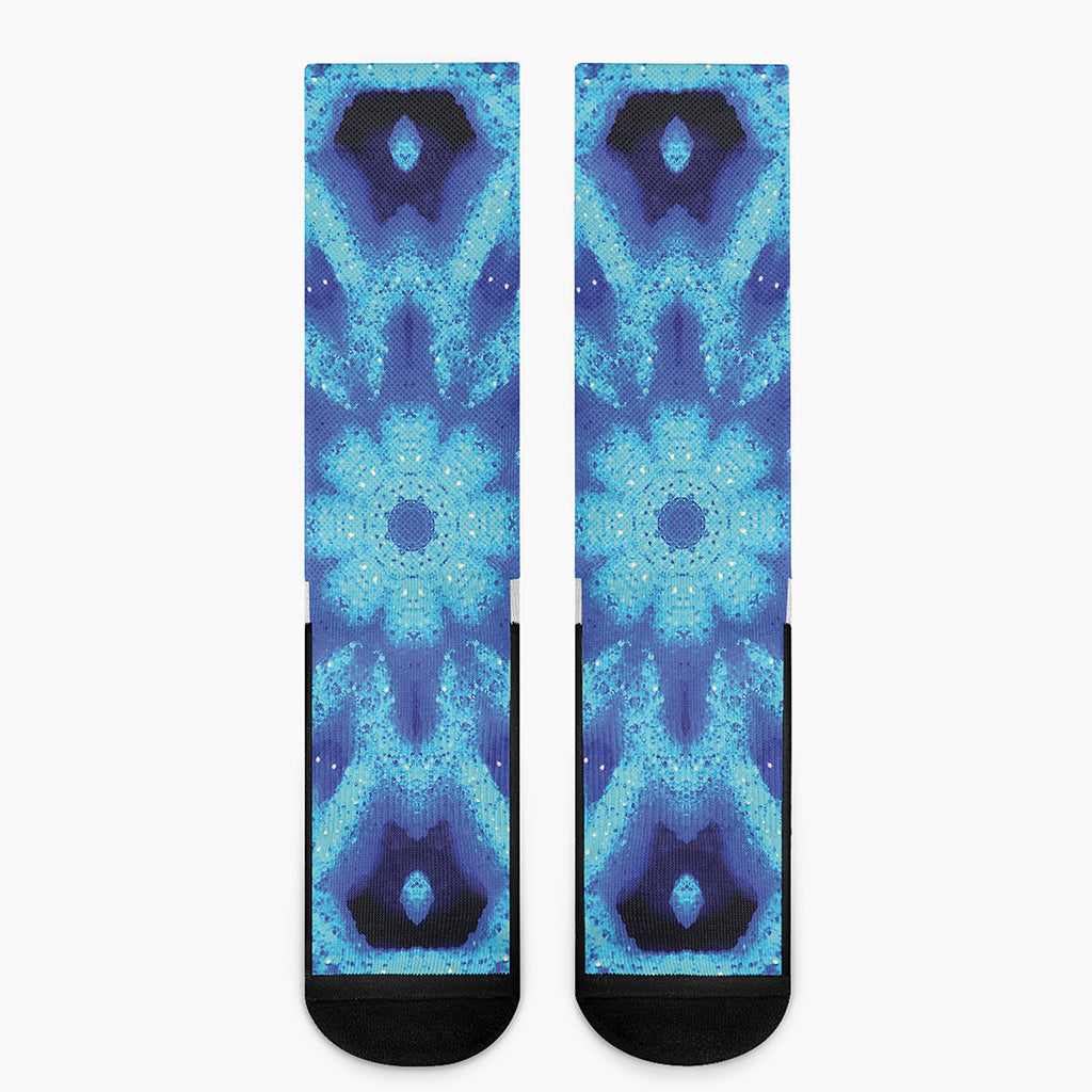 Blue Snowflake Kaleidoscope Print Crew Socks