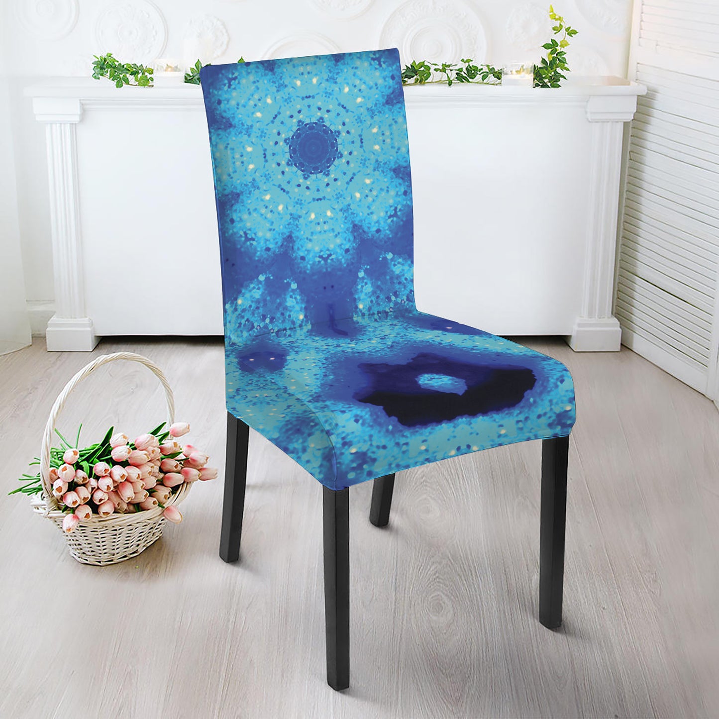 Blue Snowflake Kaleidoscope Print Dining Chair Slipcover