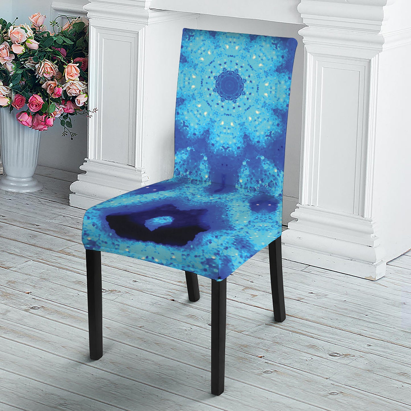 Blue Snowflake Kaleidoscope Print Dining Chair Slipcover