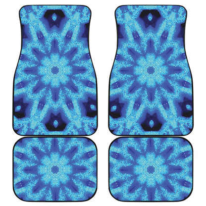 Blue Snowflake Kaleidoscope Print Front and Back Car Floor Mats