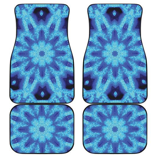 Blue Snowflake Kaleidoscope Print Front and Back Car Floor Mats