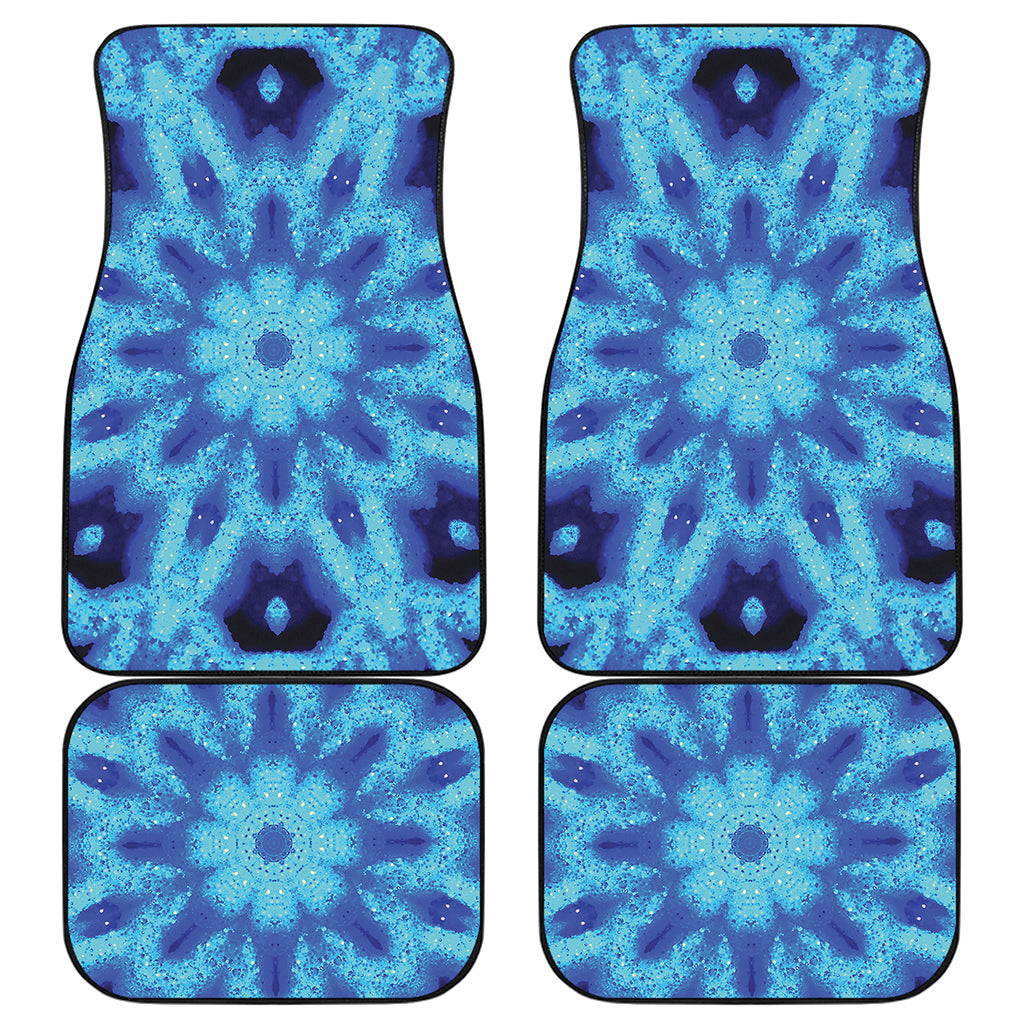 Blue Snowflake Kaleidoscope Print Front and Back Car Floor Mats