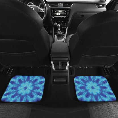 Blue Snowflake Kaleidoscope Print Front and Back Car Floor Mats