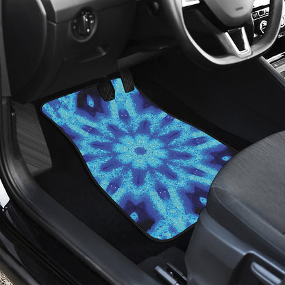 Blue Snowflake Kaleidoscope Print Front and Back Car Floor Mats