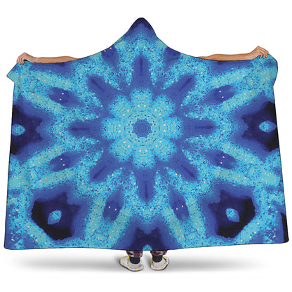 Blue Snowflake Kaleidoscope Print Hooded Blanket