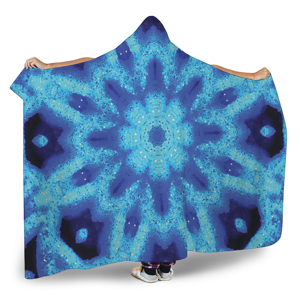 Blue Snowflake Kaleidoscope Print Hooded Blanket