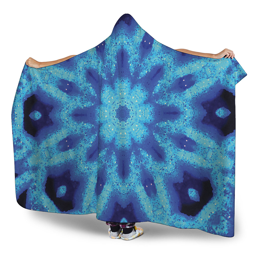 Blue Snowflake Kaleidoscope Print Hooded Blanket
