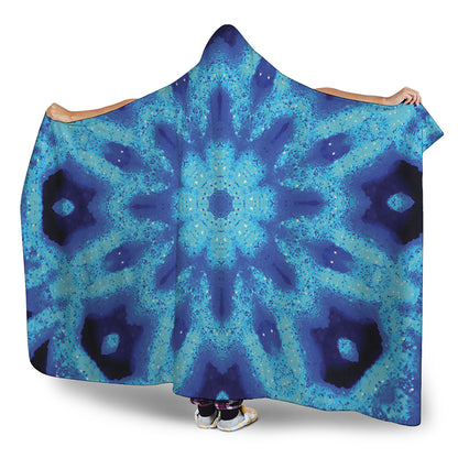 Blue Snowflake Kaleidoscope Print Hooded Blanket