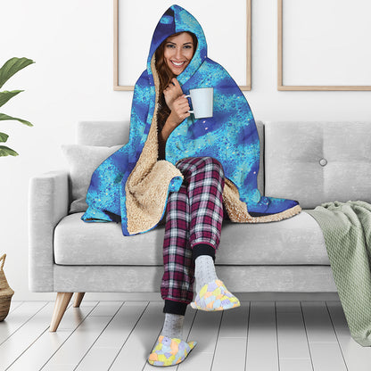 Blue Snowflake Kaleidoscope Print Hooded Blanket