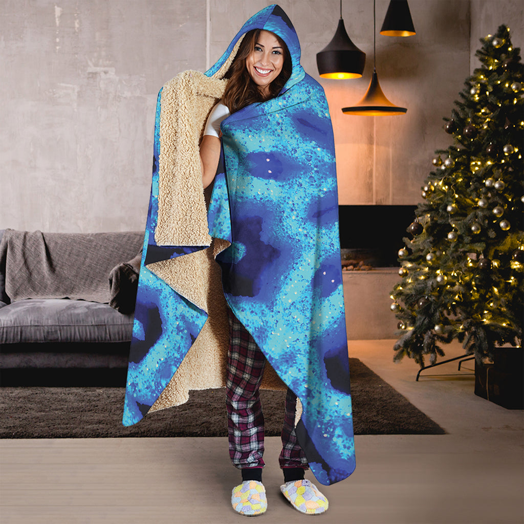 Blue Snowflake Kaleidoscope Print Hooded Blanket