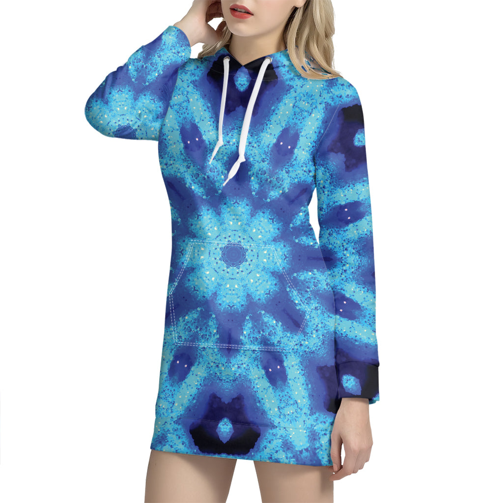 Blue Snowflake Kaleidoscope Print Hoodie Dress